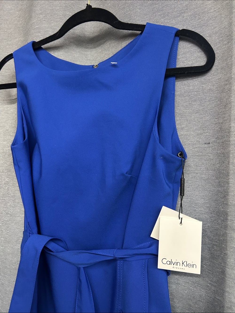 Calvin Klein Cobalt Blue Sleeveless Belted Sheath Dress
